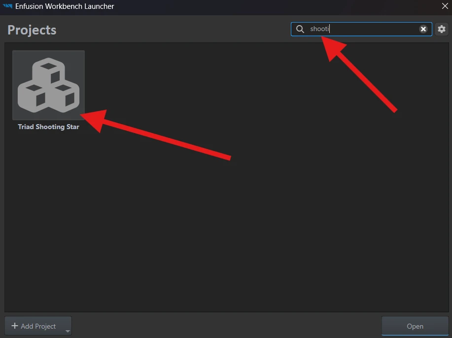 Searching for shoot in Workbench Launcher shows Triad Shooting Star.