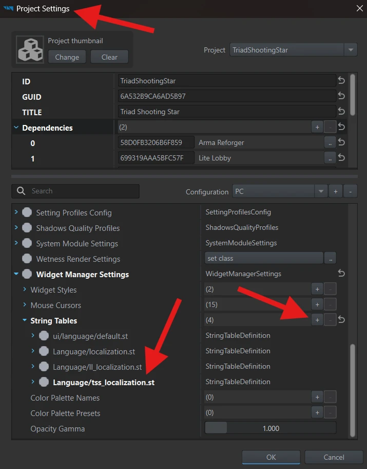 Language/tss_localization.st added under Widget Manager Settings → String Tables in Project Settings.