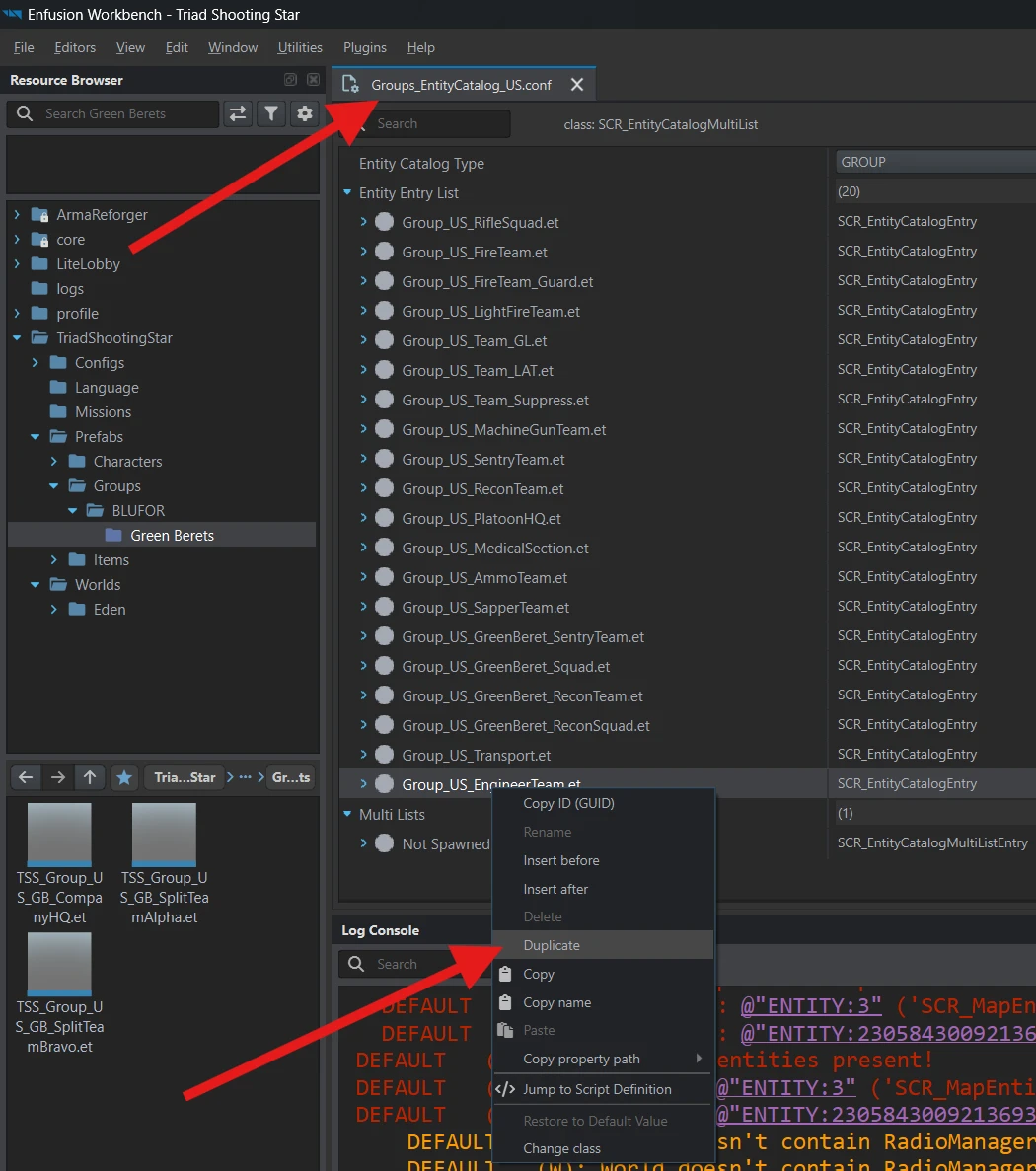 Duplicate selected for Group_US_EngineerTeam.et in Groups_EntityCatalog_US.conf.