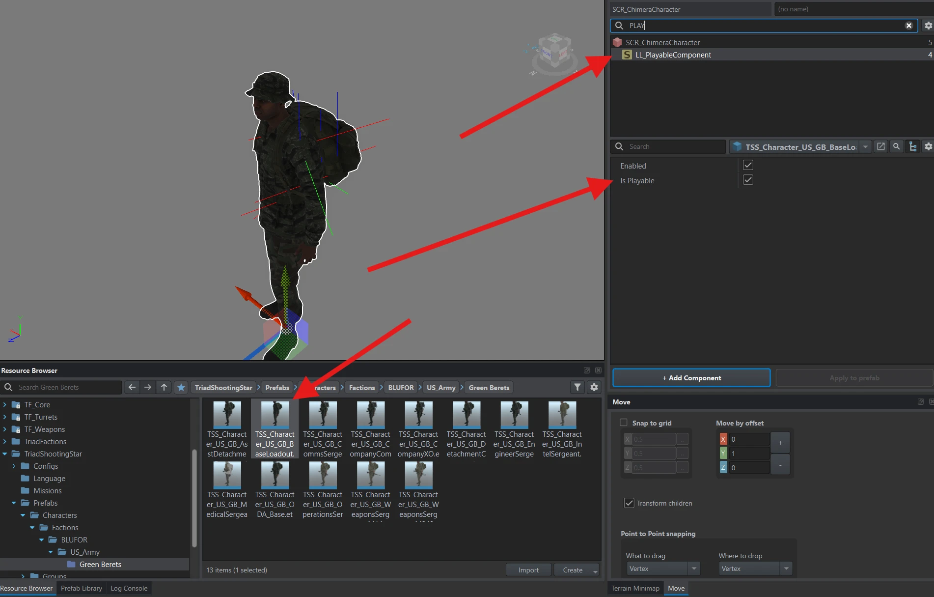 Is Playable is enabled in LL_PlayableComponent on the base character prefab.