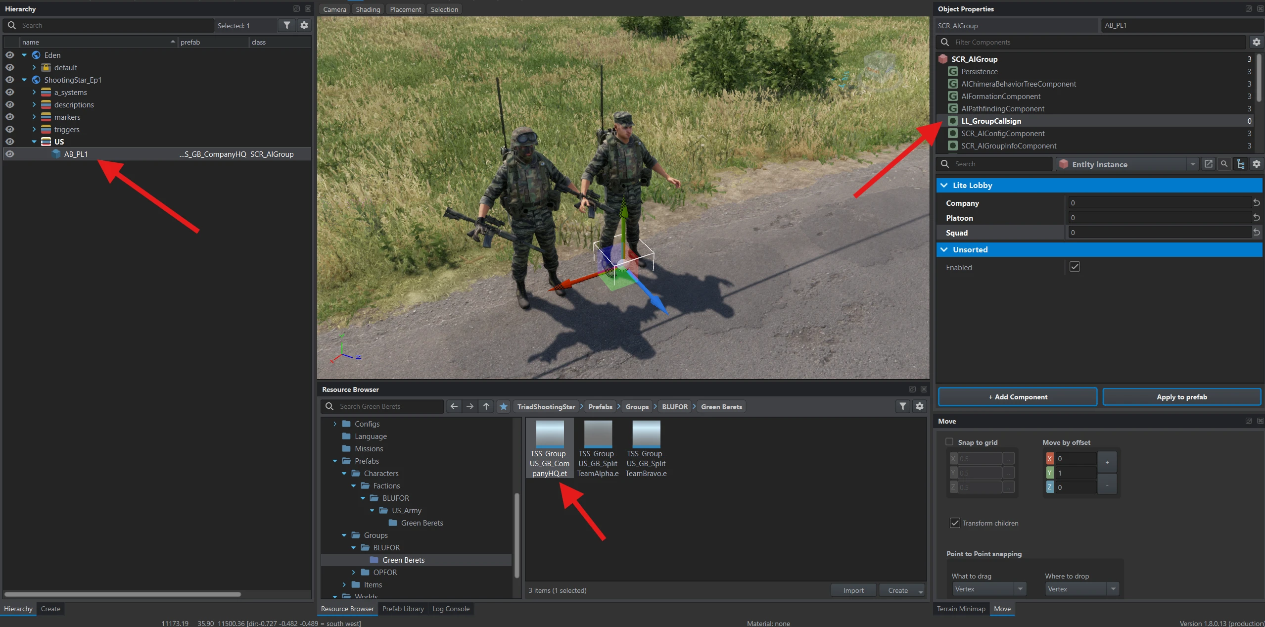 Company HQ AB_PL1 has Company 0, Platoon 0 and Squad 0.